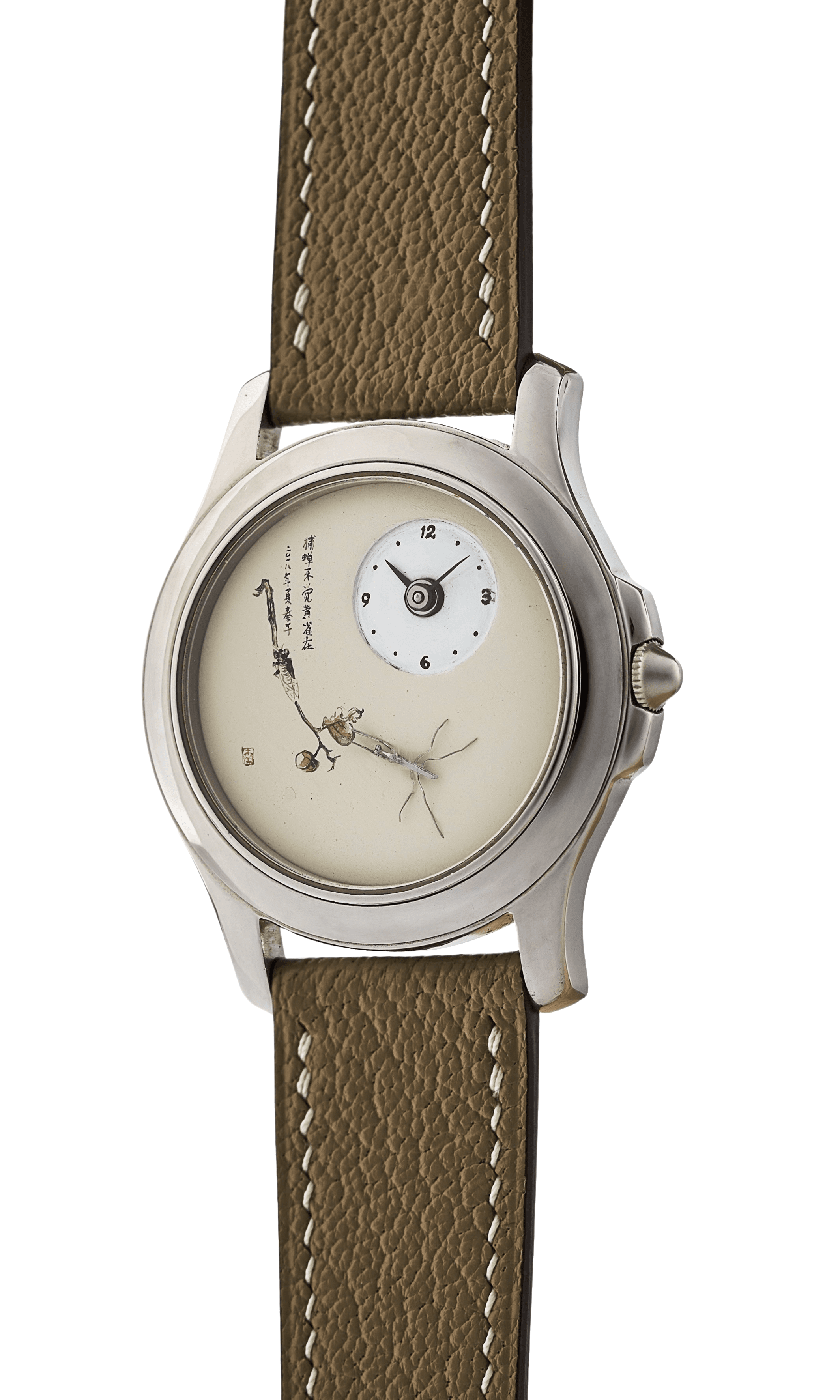Side-placed Dial with Miniature Painting and Mantis Sculpture
